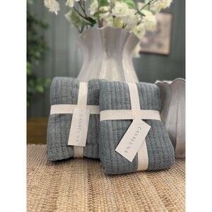 SET OF 2 Casaluna King Pillow Shams Dark Teal Blue Textured Cotton Jacquard NEW